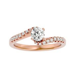 round cut 1/3 way twisted petite pave-set solitaire diamond engagement ring with 18k rose gold metal and round shape diamond