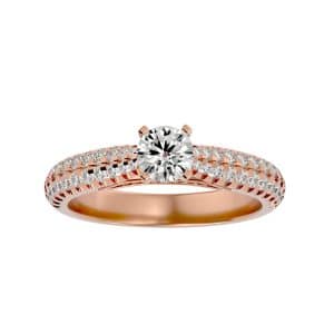 round cut 4 claws tapered hidden double micropave-set diamond solitaire engagement ring with 18k rose gold metal and round shape diamond