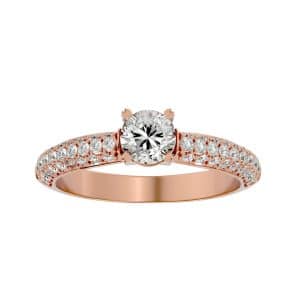 josephine four prongs triple micropave-set diamond solitaire engagement ring with 18k rose gold metal and round shape diamond