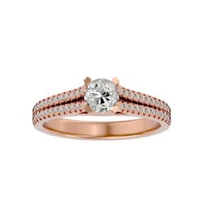 round cut 4 claws split band micropave-set diamond solitaire engagement ring with 18k rose gold metal and round shape diamond