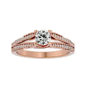 round cut cathedral twisted double pinpoint-set diamond solitaire engagement ring with 18k rose gold metal and round shape diamond
