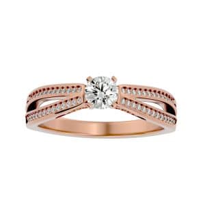 rx split band pinpoint-set diamond solitaire engagement ring with 18k rose gold metal and round shape diamond