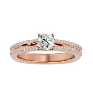 round cut 4 claws floating split band micropave-set diamond solitaire engagement ring with 18k rose gold metal and round shape diamond