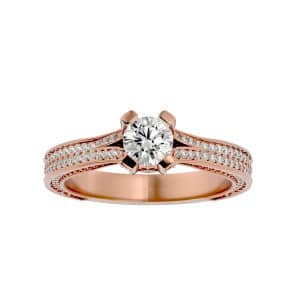 lucy round cut split shank hidden all side micropave-set diamond solitaire engagement ring with 18k rose gold metal and round shape diamond