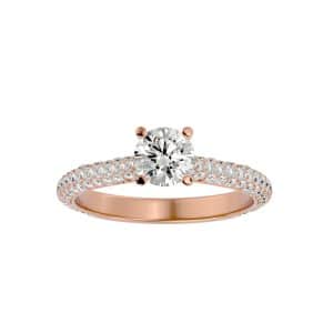 round cut 3/4 way cathedral all side clustered micropave-set diamond solitaire engagement ring with 18k rose gold metal and round shape diamond