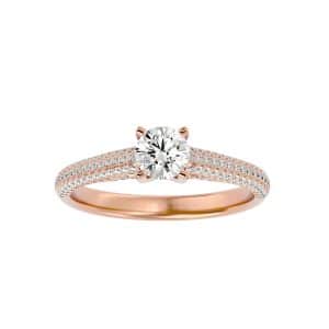 round cut 1/2 way tall shoulder all side micropave-set diamond solitaire engagement ring with 18k rose gold metal and round shape diamond