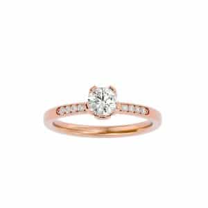 round cut tulips pinpoint-set diamond solitaire engagement ring with 18k rose gold metal and round shape diamond