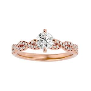 round cut 4 claws double twisted pave-set diamond solitaire engagement ring with 18k rose gold metal and round shape diamond