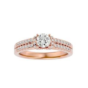 round cut tiger claws shouldered double micropave-set solitaire diamond engagement ring with 18k rose gold metal and round shape diamond