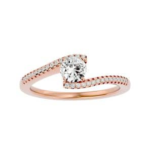 round cut simple twisted pave-set solitaire diamond engagement ring with 18k rose gold metal and round shape diamond
