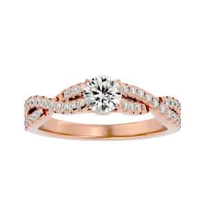 round cut crossed band hidden pave-set diamond solitaire engagement ring with 18k rose gold metal and round shape diamond