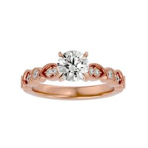 round cut milgrain marquise and round pinpoint nested diamond solitaire engagement ring with 18k rose gold metal and round shape diamond
