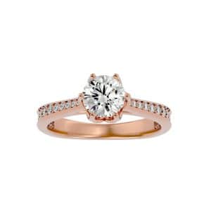 round cut 6 claws tapered pinpoint-set vintage solitaire diamond engagement ring with 18k rose gold metal and round shape diamond
