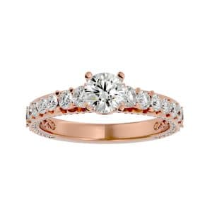 skygem & co. round cut 3/4 way shared-claw hidden solitaire diamond engagement ring with 18k rose gold metal and round shape diamond
