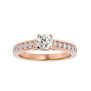 rx classic four claws hidden halo channel-set solitaire engagement ring with 18k rose gold metal and round shape diamond