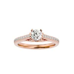 skygem & co. round cut classic 4 claws 1/2 way pave-set diamond solitaire engagement ring with 18k rose gold metal and round shape diamond