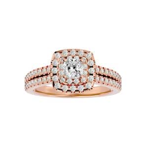 josephine twin band pave-set double halo diamond engagement ring with 18k rose gold metal and cushion shape diamond