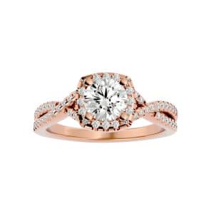 skygem & co. round cut crossed band square halo diamond engagement ring with 18k rose gold metal and round shape diamond