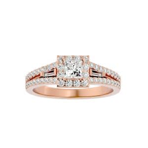 skygem & co. princess cut split band tapered baguette halo diamond engagement ring with 18k rose gold metal and princess shape diamond