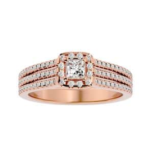 princess cut triple band pave-set halo diamond engagement ring with 18k rose gold metal and princess shape diamond