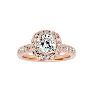skygem & co. cushion cut pave-set halo diamond engagement ring with 18k rose gold metal and cushion shape diamond