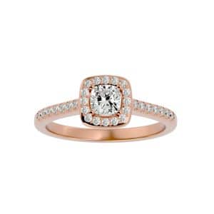 skygem & co. cushion cut petite pinpoint halo pave-set diamond engagement ring with 18k rose gold metal and cushion shape diamond