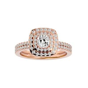lucy double halo micro-pave hidden bezel diamond engagement ring with 18k rose gold metal and cushion shape diamond
