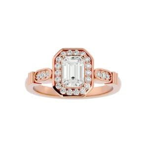 rx vintage oval bezel channel-set halo diamond engagement ring with 18k rose gold metal and emerald shape diamond