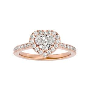 classic heart shape cathedral halo diamond engagement ring with 18k rose gold metal and heart shape diamond