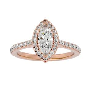marquise cut bezel pave-set halo diamond engagement ring with 18k rose gold metal and marquise shape diamond