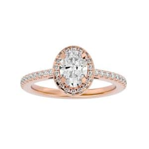 oval cut pave-set halo diamond engagement ring with 18k rose gold metal and oval shape diamond