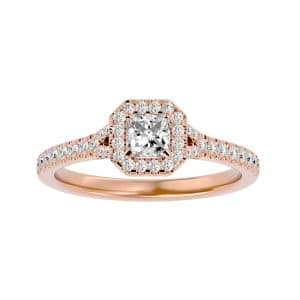 princess cut pave-set octagon halo diamond engagement ring with 18k rose gold metal and princess shape diamond