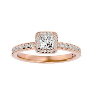 princess cut diamond bezel 3/4 pave-set engagement ring with 18k rose gold metal and princess shape diamond