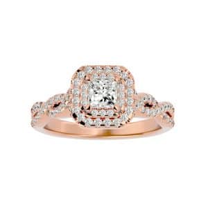 princess cut double crossed band hidden pave-set double halo diamond engagement ring with 18k rose gold metal and princess shape diamond