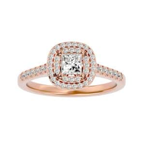 josephine petite diamond bridged double halo diamond engagement ring with 18k rose gold metal and princess shape diamond