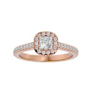princess cut diamond claws pave-set halo engagement ring with 18k rose gold metal and princess shape diamond