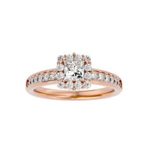 princess cut flare flower halo channel-set diamond engagement ring with 18k rose gold metal and princess shape diamond