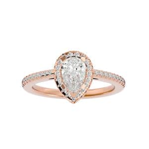 pear cut pave-set halo diamond engagement ring with 18k rose gold metal and pear shape diamond