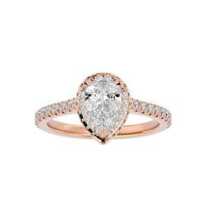 pear cut pave-set cathedral halo diamond engagement ring with 18k rose gold metal and pear shape diamond