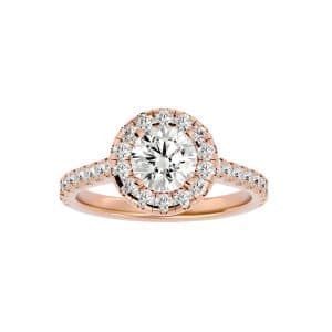 round cut pave-set cathedral floating halo diamond engagement ring with 18k rose gold metal and round shape diamond