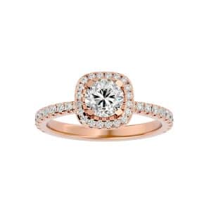 round cut 3/4 pave-set square halo diamond engagement ring with 18k rose gold metal and round shape diamond
