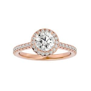 round cut loop halo pave-set cathedral diamond engagement ring with 18k rose gold metal and round shape diamond