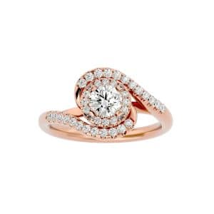 round cut twisted halo micropave-set diamond engagement ring with 18k rose gold metal and round shape diamond