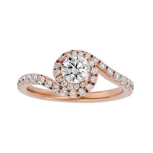 round cut twirling halo pave-set diamond engagement ring with 18k rose gold metal and round shape diamond