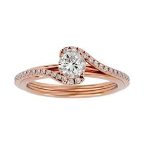 round cut stacked twirl halo pave-set diamond engagement ring with 18k rose gold metal and round shape diamond