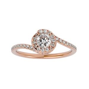 round cut petite twirl halo micropave-set diamond engagement ring with 18k rose gold metal and round shape diamond