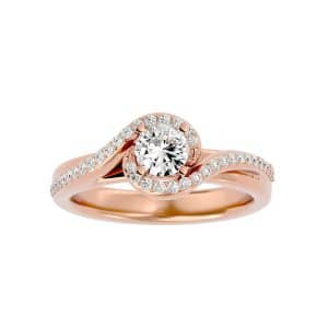 round cut stacked twirl halo micropave-set diamond engagement ring with 18k rose gold metal and round shape diamond