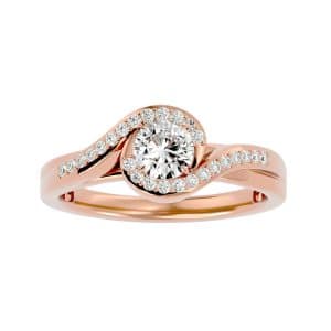round cut twisted halo shared-claws diamond engagement ring with 18k rose gold metal and round shape diamond