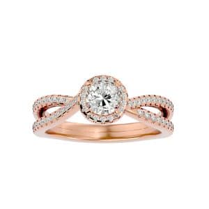 rx hidden diamond halo twisted pave-set diamond engagement ring with 18k rose gold metal and round shape diamond