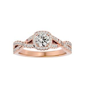 rx crossed band hidden diamond square halo engagement ring with 18k rose gold metal and round shape diamond